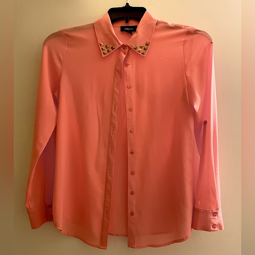 Sheer salmon blouse with studded collar